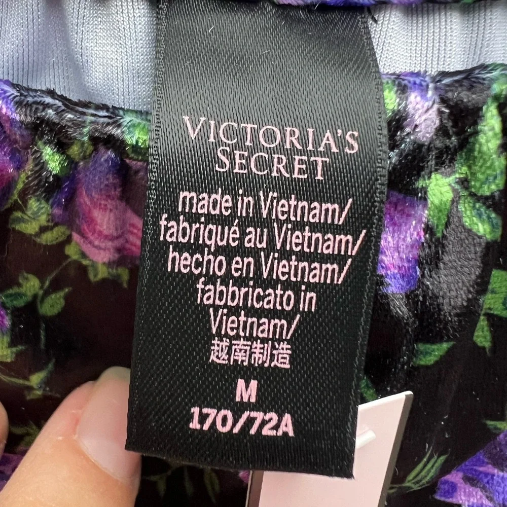 VICTORIAS SECRET Velvet Lace-Back Cami Set Black Purple Floral Women’s Med NWT